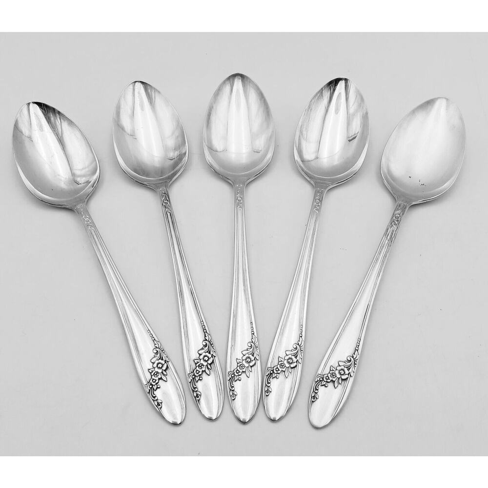 5 pc Oneida Community Queen Bess II SERVING Spoon 8.25" Silverplate Tudor Floral